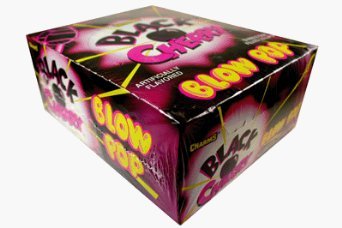 Charms Blow Pop Sucker Lollipops Black Cherry Flavor 48 Count Box logo