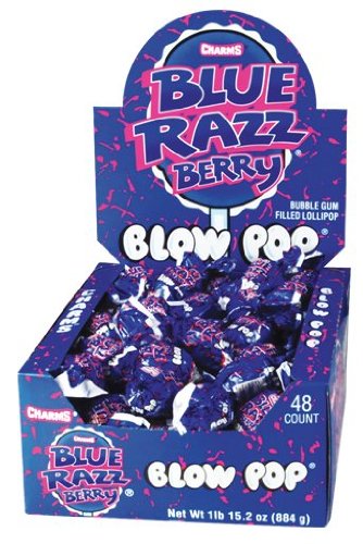 Charms Blow Pops, Blue Razz Berry, 48-count Lollipops (Pack of 3) logo