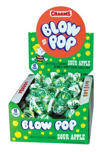 Charms Blow Pops, Sour Apple, 48-count Lollipops (Pack of 3) logo