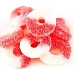 Cherry Red & White Gummi Gummy Rings Candy, 4.5 Pound Bag logo