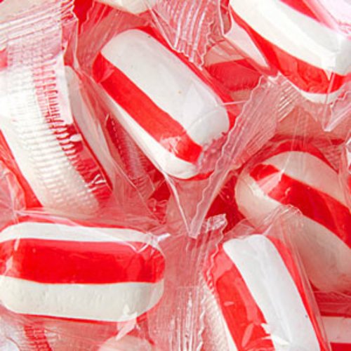 Cherry Sassy Cylinders Red & White Striped Candy 1lb Bag logo