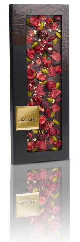 Chocome Fortina Finest Selection Dark Chocolate 65.1%, Crystallized Rose Petal, Sour Cherry Pieces, Edible 23k Gold and Pistachio From Bronte, 3.5 Ounce logo
