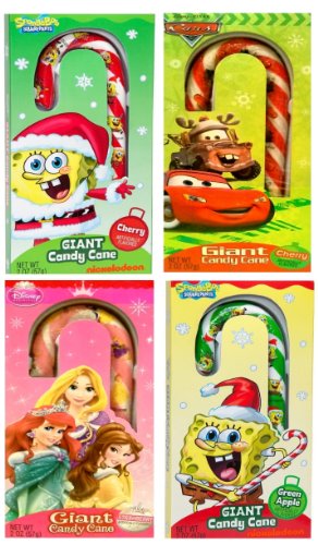 Christmas Giant Candy Cane, Multi-colored Featuring: Nickelodeon Spongbob Squarepants, Disney Princess & Disney Pixar Cars logo