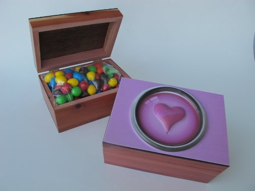 Christmas Gift, M&m’s, Decorative Cedar Wood Love Heart Trinket Gift Box Filled With Colorful Assortment Of Peanut M&m’s logo