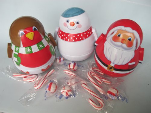Christmas Gift, Stocking Stuffer 3 Piece Set Wobblers Santa, Snowman & Penguin Reusable Tins logo