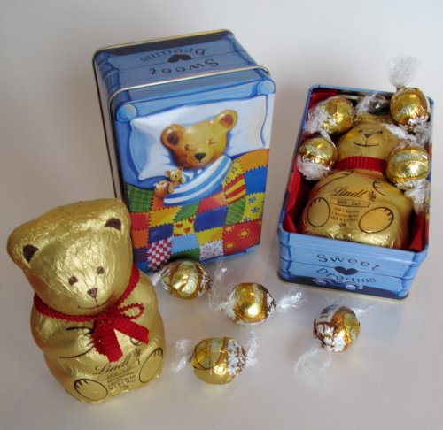 Christmas Gift, Stocking Stuffer, Two Teddy Bear Tins With Teddy In Bath and Bed logo