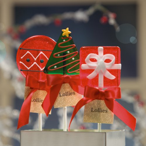 Christmas Hard Candy Lollipops-set Of Six-3 Shapes: Tree, Ornament & Wrapped Gift. Custom Lollipop Xmas Stocking Stuffers. logo