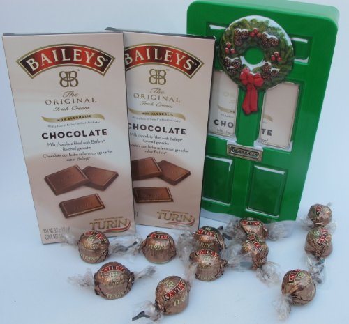 Christmas Metal Tin With Window Wreath Door With Baileys Chocolate logo