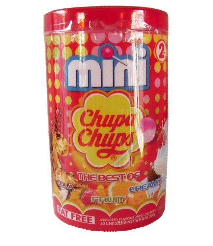 Chupa Chups Mini Lollipops – 50 Units With Plastic Can (cola Fruit Creamy) logo