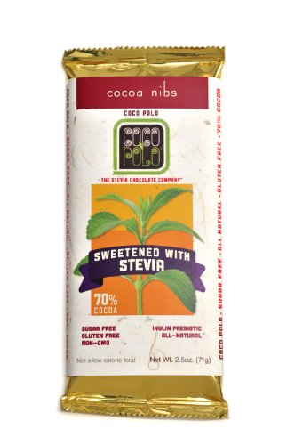 Coco Polo, Stevia Sweetened 70% Cocoa Dark Chocolate With Cocoa Nibs, All Natural, Non-gmo, Sugar Free, 2.5 ounce Bars (Pack of 5) logo