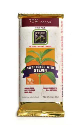 Coco Polo, Stevia Sweetened 70% Cocoa Pure Dark Chocolate, All Natural, Non-gmo, Sugar Free, 3 ounce Bars (Pack of 5) logo