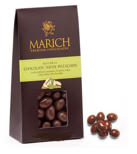 Cos Marich Premium Chocolate Natural Chocolate Toffee Pistachios – 20 Oz (1.25 Lb) Bag logo