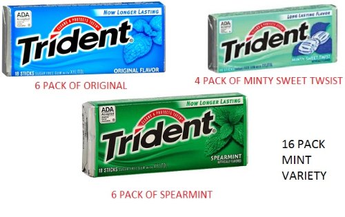 Cos-sl Trident Mint Variety 16 Pack Mixed Artificial Flavors Sugarfree Gum – 16×18 Pieces Packages (288 Sticks Total) logo