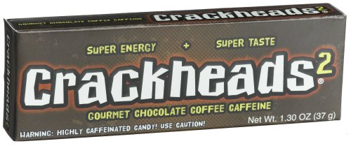 Crackheads 2 Candy Coated Chocolate Covered Coffee Beans, Highly Caffeinated Candy, 1.3 ounce Boxes (Pack of 12) logo