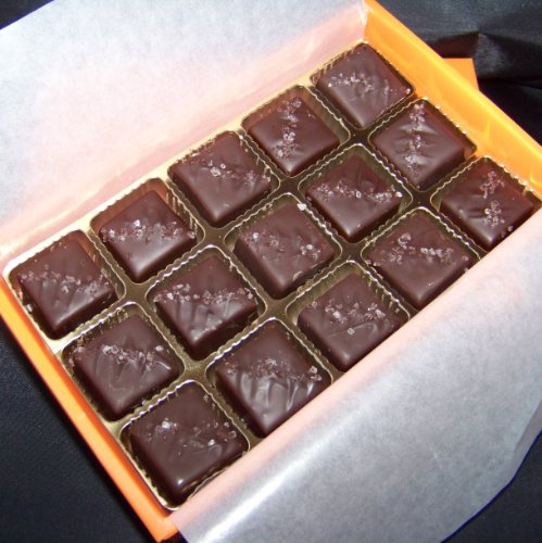 Dark Sea Salt Caramels In A 15 Piece Orange Gift Box logo