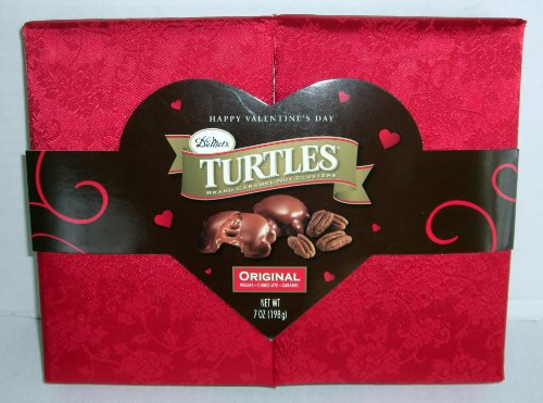 Demet’s Turtles Original Pecans Chocolate Carmel 7 Ounce–in Special Red Velvet Happy Valentine’s Day Box. logo