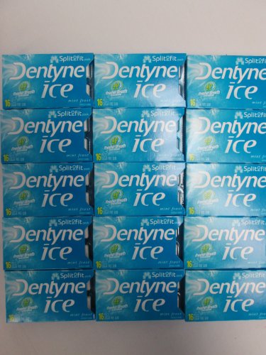 Dentyne Ice Mint Frost Artificially Flavored Sugar Free Chewing Gum Split 2 Fit Pack 40 Min Fresher Breath After Chewing – 15 Packs Of 16 Pieces Packages (240 Sticks Total) logo