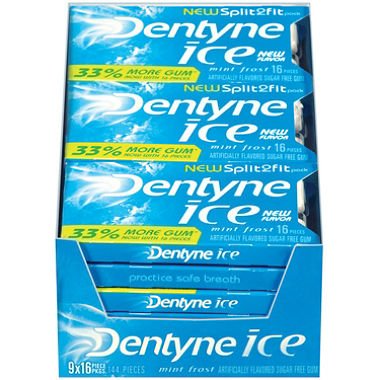 Dentyne Ice Mint Frost Sugar Free Gum – 9 Pack 16 Pieces Each (144 Pieces Total) logo