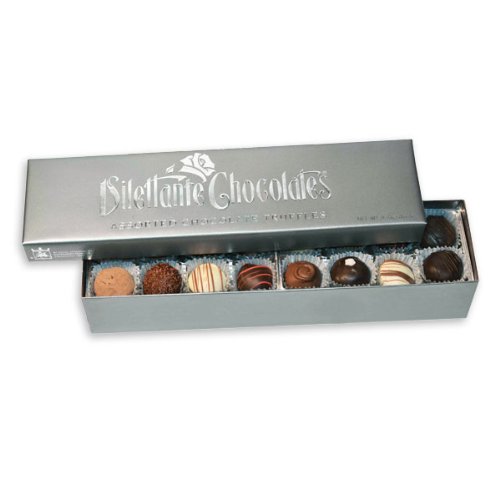 Dilettante Assorted Truffles, 16 ounce Silver Gift Box logo