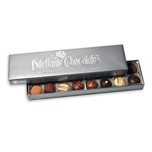 Dilettante Assorted Truffles, 8 ounce Silver Gift Box logo