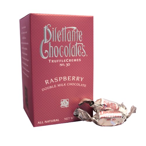 Dilettante Chocolates Raspberry Double Milk Chocolate Truffle Cremes, 10oz Box logo