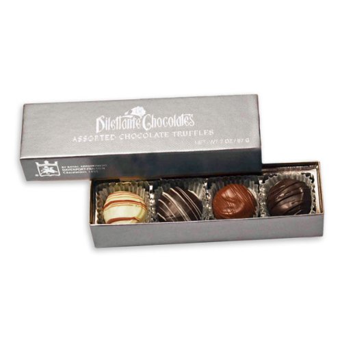 Dilettante Deluxe Truffles (4-piece), 2 ounce Silver Gift Boxes (Pack of 4) logo