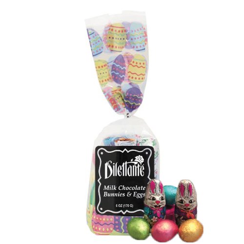 Easter Candy – Foiled Chocolate Eggs and Bunnies – 6 Oz Gift Bag – By Dilettante (4 Pack) logo