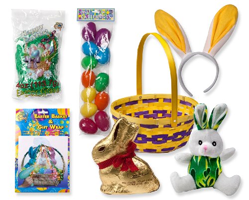 Easter Gift Basket; Complete With Easter Basket, Easter Bunny, Bunny Ears Headband, 12 Bright Easter Eggs, Lindt Bunny Milk Chocolate, Green Grass & Gift Wrap!! (diy) logo