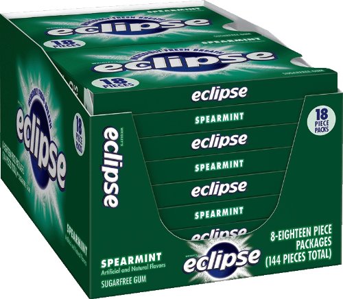 Eclipse Chewing Gum, Spearmint, Tear Pack, 18-count (Pack of 8) logo