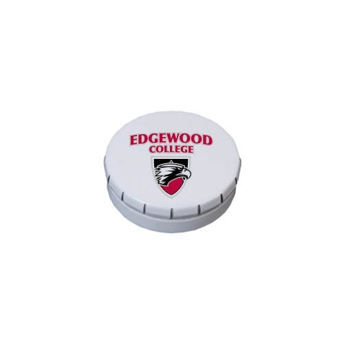 Edgewood White Round Peppermint Clicker Tin ‘official Logo’ logo