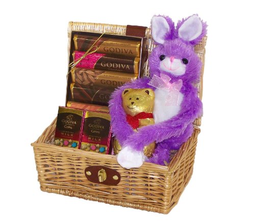 Elegant Easter Bunny Godiva and Lindt Assorted Chocolates With Gourmet Gift Basket logo