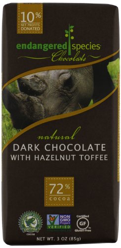 Endangered Species Black Rhino, Dark Chocolate (72%) With Hazelnut Toffee, 3 ounce Bars (Pack of 12) logo