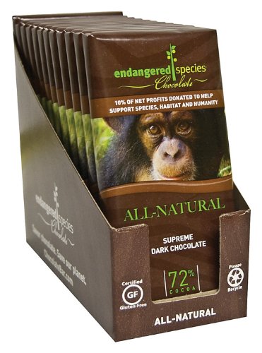 Endangered Species Chimpanzee, Supreme Dark Chocolate (72%), 3 ounce Bars (Pack of 12) logo