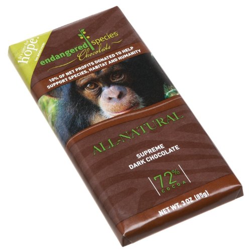 Endangered Species Chimpanzee, Supreme Dark Chocolate (72%), 3 ounce Bars (Pack of 6) logo