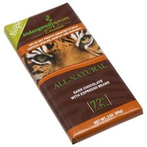 Endangered Species Chocolate Tiger Bar; Dark Chocolate With Expresso Beans, 3 Ounce — 12 Per Case. logo