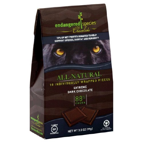 Endangered Species Panther, Extreme Dark Chocolate (88%), 10-count Individually Wrapped Pieces (Pack of 6) logo