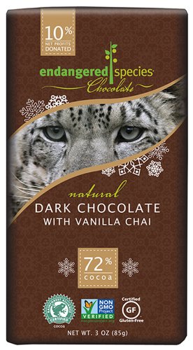 Endangered Species Snow Leopard, Dark Chocolate With Vanilla Chai, 3.0 Ounce (Pack of 12) logo