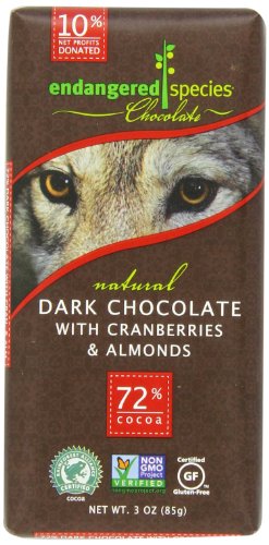 Endangered Species Wolf, Dark Chocolate (72%) With Cranberries & Almonds, 3 ounce Bars (Pack of 12) logo