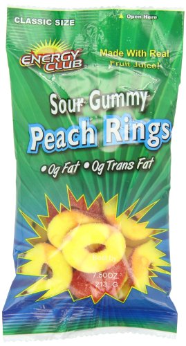 Energy Club Sour Gummy Peach Rings, 7.5 ounce Bags (Pack of 6) logo