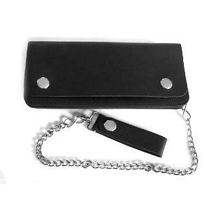 Enjoy Smile Biker / Trucker Clutch Wallet With Safty Chain Black Cool Genuine Cow Leather logo