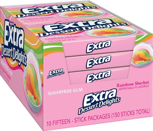 Extra Dessert Delights Gum, Rainbow Sherbet, 15 Count, Pack of 20 logo