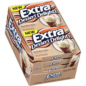 Extra Dessert Delights Root Beer Float Sugafree Chewing Gum – 10 Pack 15 Stick Packages (150 Sticks Total) logo