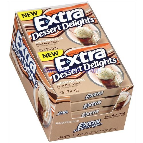 Extra Dessert Delights Sugarfree Gum Root Beer Float Flavored Gum Ten 15 Stick Packs logo