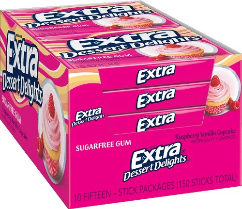 Extra Sugar Free Gum, Dessert Delights Raspberry Vanilla Cupcake Slim Pack, 15 Sticks (Pack of 10) logo