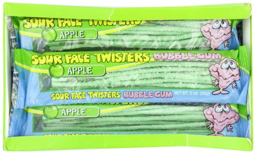 Face Twisters Sour Bubble Gum Straws, Green Apple, 2 Ounce (Pack of 12) logo