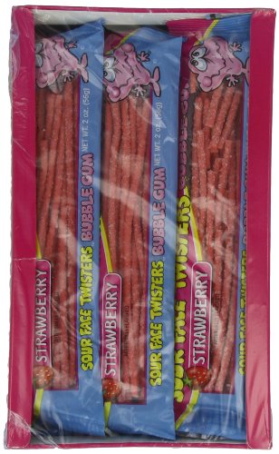 Face Twisters Sour Bubble Gum Straws, Strawberry, 2 Ounce (Pack of 12) logo