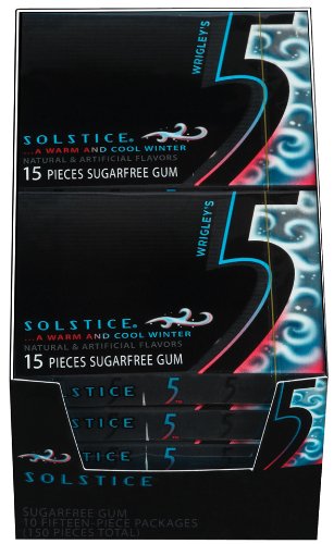 Five Solstice Sugarfree Gum, 15-stick Packages (Pack of 10) logo