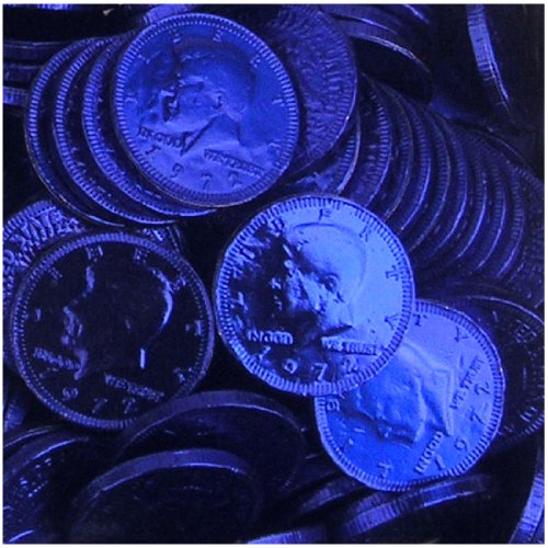 Fort Knox Metallic Foiled Milk Chocolate Sapphire Blue Large Coins In 1 Lb. Mesh Bag logo