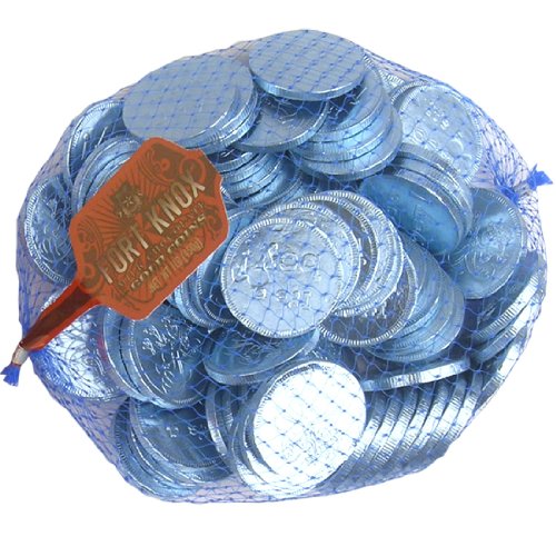 Fort Knox Milk Chocolate Coins It’s A Boy! Light Blue Metallic Foiled Coins – 1 Lb. Mesh Bag logo