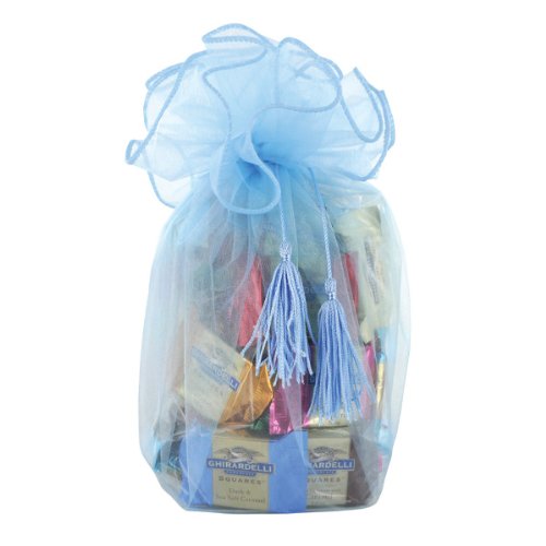 Ghirardelli Chocolate Baby Blue Organza Wrapped 80 Count Squares Chocolates Gift Bag, 80 Pcs. logo
